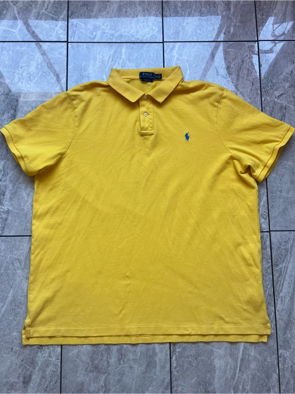 Polo Ralph Lauren Men's Yellow Mesh Cotton Pique Polo Embroidered Blue Pony 2XL